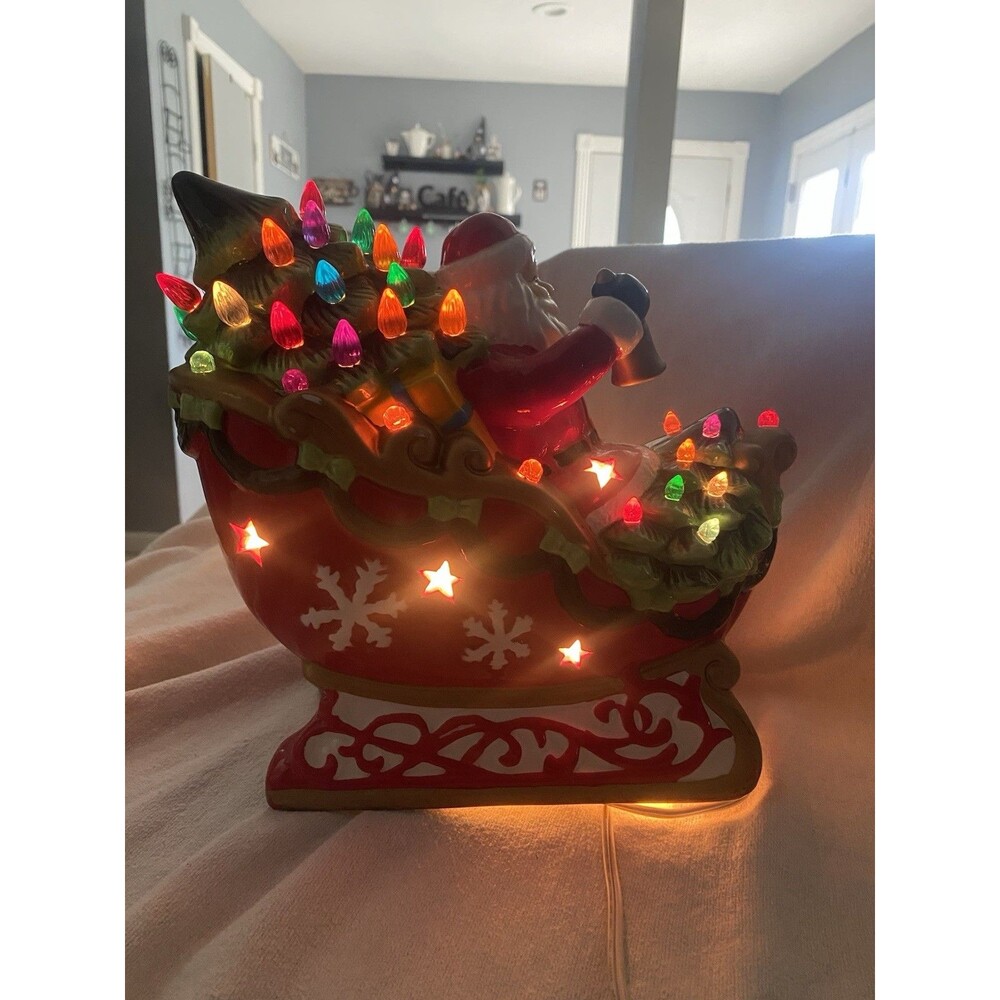 Christmas Santa on porcelain sleigh With  lights